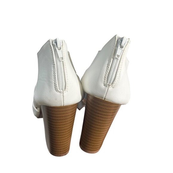 Yoki heels women's 6 white vegan leather chunky block heel strappy back zip - Picture 5 of 8